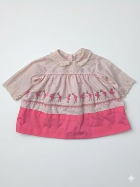 Vintage Handmade Pink Embroidered Swing Top Baby Girl 18-24M
